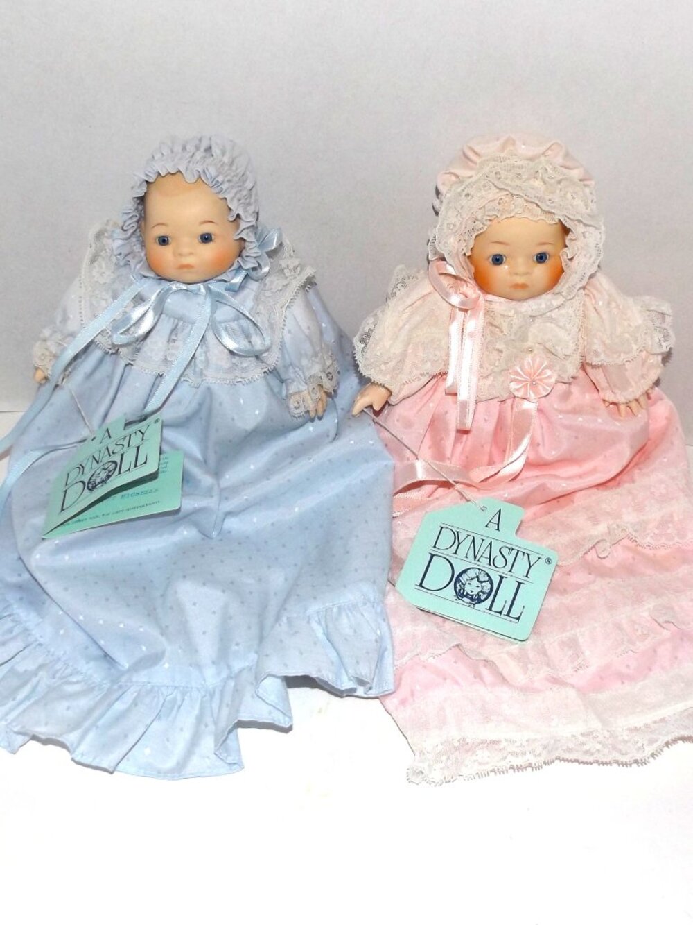 Pair 1988 Porcelain Dynasty Collection Infant Dolls 9” Michelle & Megan w/Tags